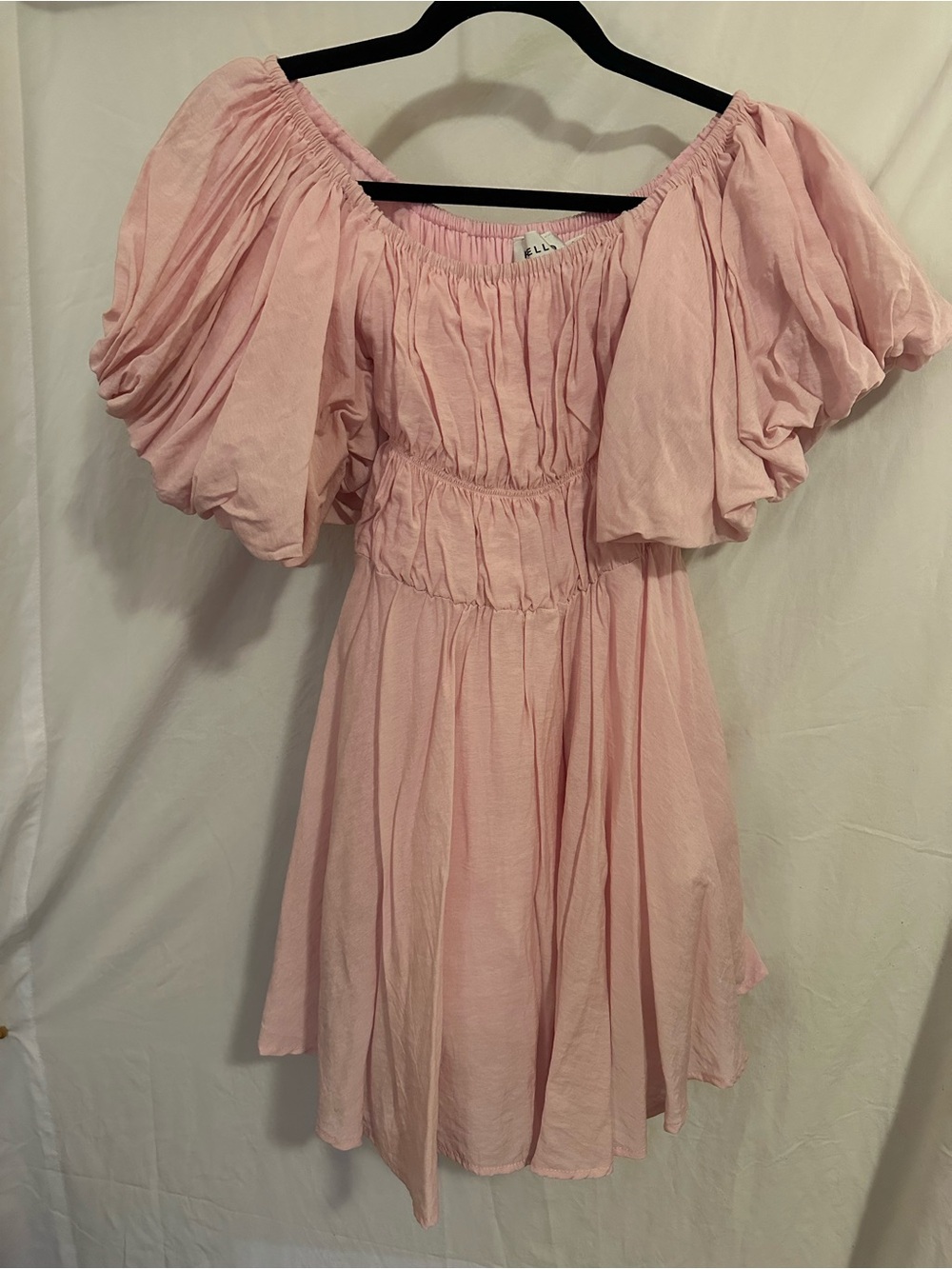 Hello Molly Light Pink Puff-Sleeve Off-Shoulder Dress